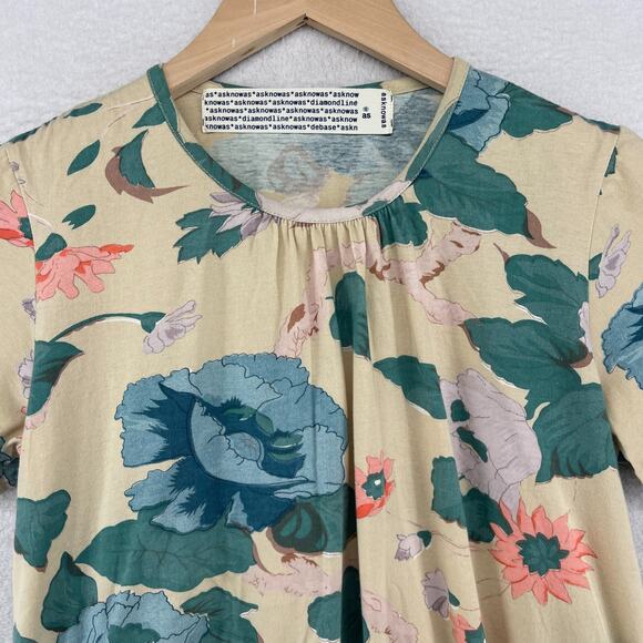 AS KNOW AS Top S Diamond Line Floral Blouse Shirred Short Sleeve Green - Picture 3 of 11
